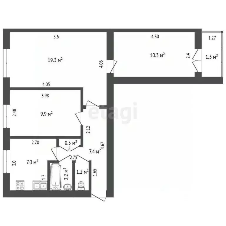 3-к кв. Башкортостан, Стерлитамак Коммунистическая ул., 24 (55.8 м) - Фото 2