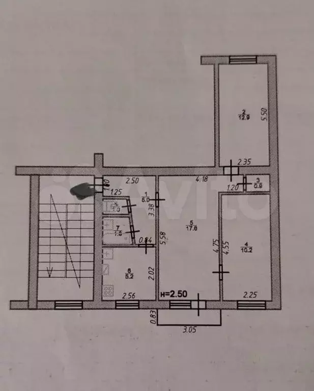 3-к. квартира, 54,7 м, 2/5 эт. - Фото 0