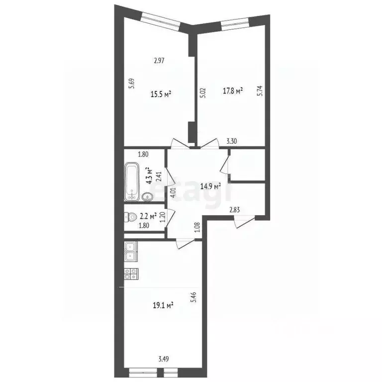 3-к кв. Москва Березовая аллея, 17к2 (73.8 м) - Фото 2