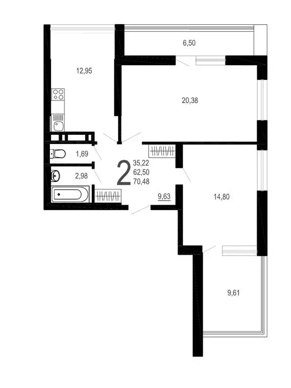 2-комнатная квартира: Воронеж, улица Лётчика Демьянова, 1 (70.48 м) - Фото 1