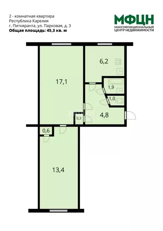 2-к кв. Карелия, Питкяранта Парковая ул., 3 (45.2 м) - Фото 2