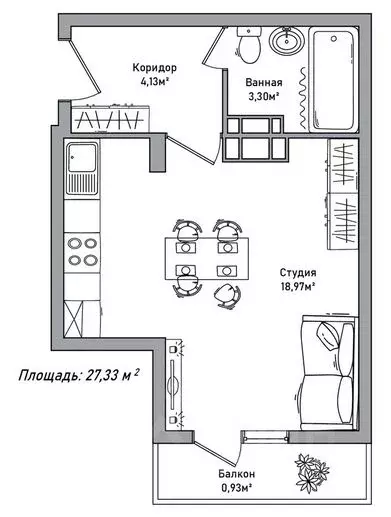 Студия Ярославская область, Ярославль ул. Брагинская, 18к2 (27.33 м) - Фото 0