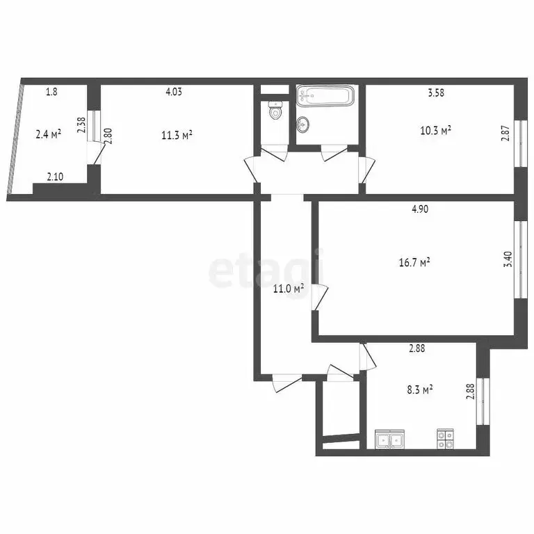3-комнатная квартира: Омск, улица Крупской, 19/1 (63 м) - Фото 1