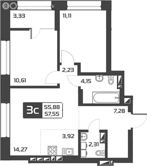 3-комнатная квартира: Новосибирск, Выборная улица, 135 (57 м) - Фото 0