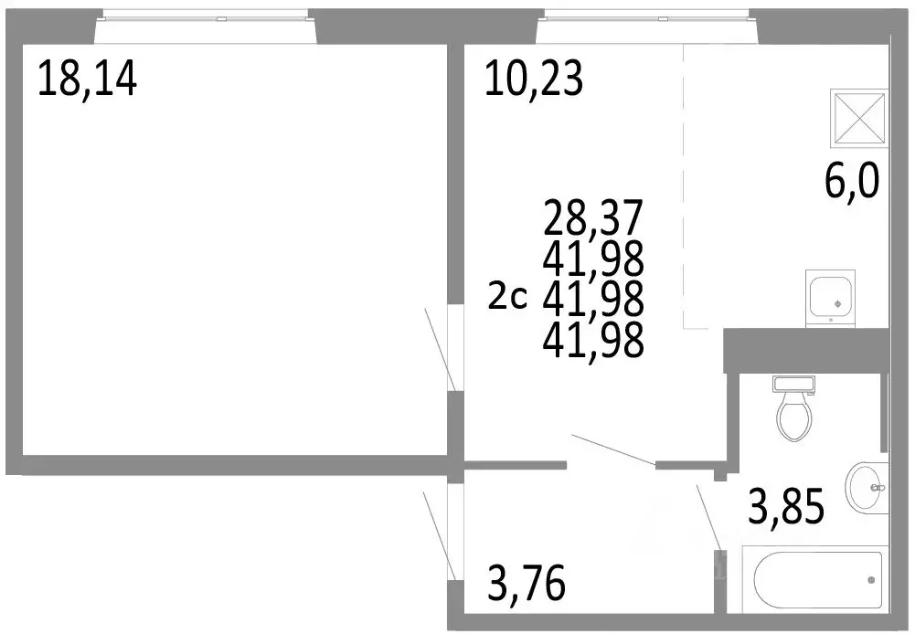 2-к кв. Челябинская область, Челябинск ул. Блюхера, 125В (41.98 м) - Фото 0