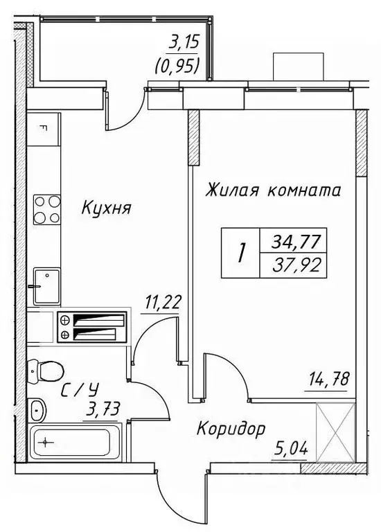 1-к кв. Московская область, Дмитров  (37.92 м) - Фото 0