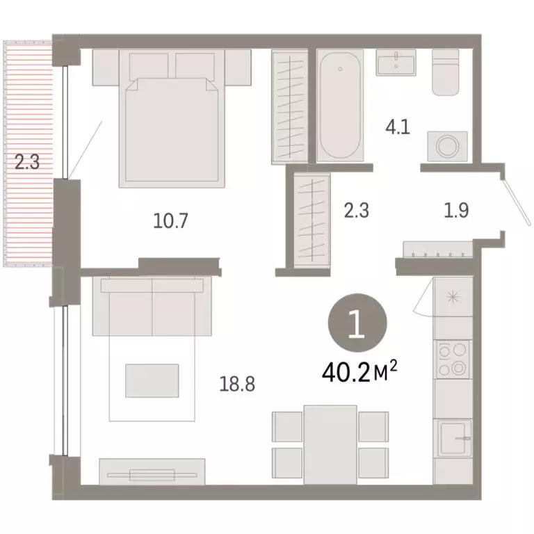 1-комнатная квартира: Тюмень, микрорайон ДОК, ЖК Октябрьский на Туре ... - Фото 2