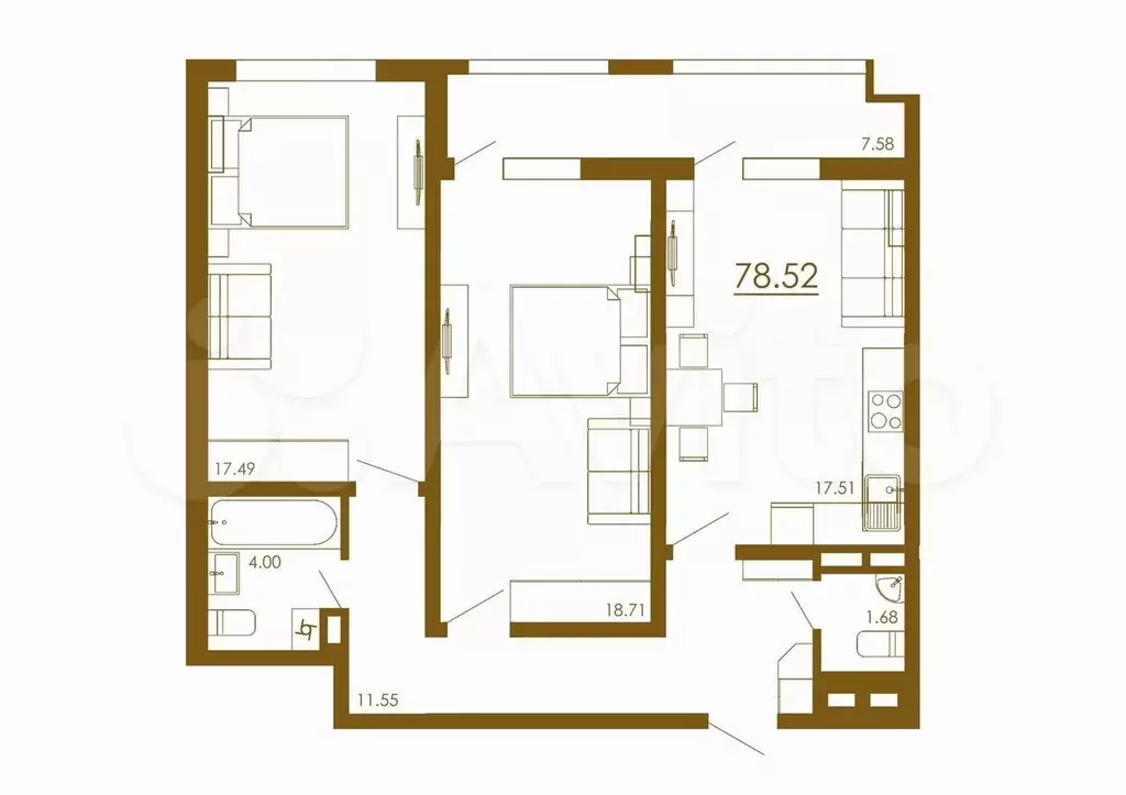 2-к. квартира, 78,5 м, 13/13 эт. - Фото 1