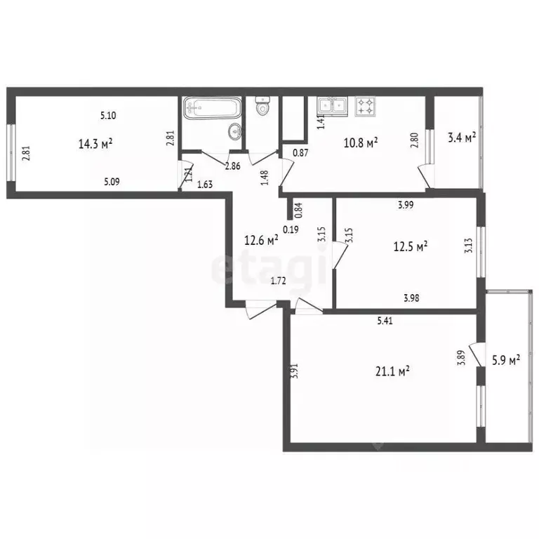 3-к кв. Санкт-Петербург ул. Маршала Казакова, 68к1 (75.3 м) - Фото 2