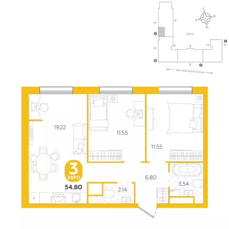 3-комнатная квартира: Тюменский муниципальный округ, село Горьковка, ... - Фото 1