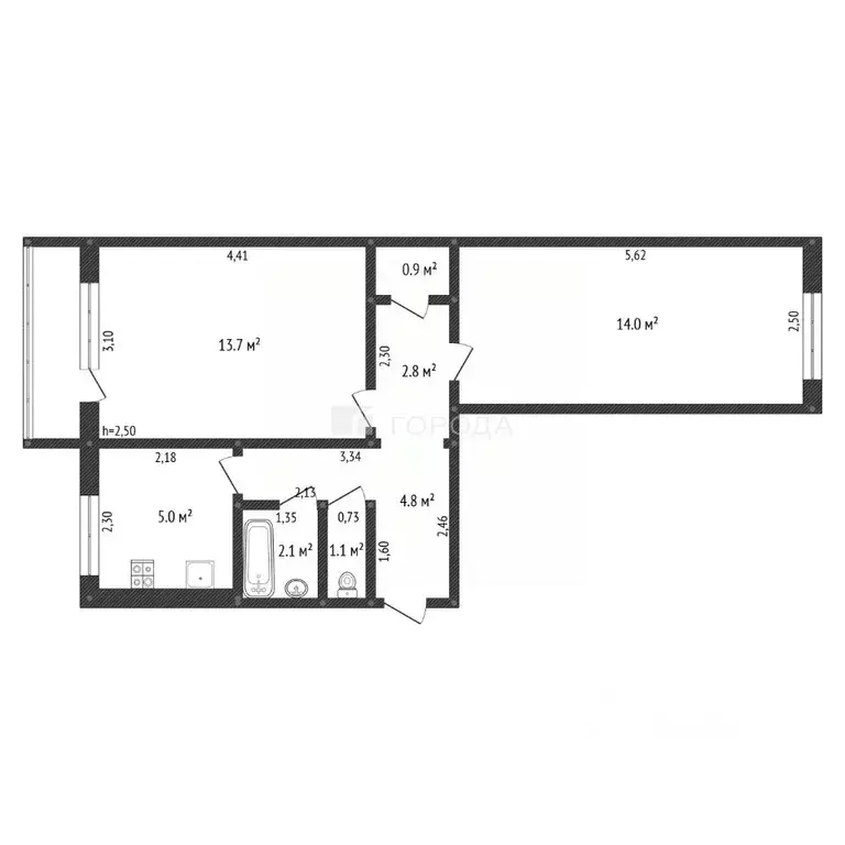 2-к кв. Алтайский край, Барнаул ул. Новосибирская, 1 (44.8 м) - Фото 2