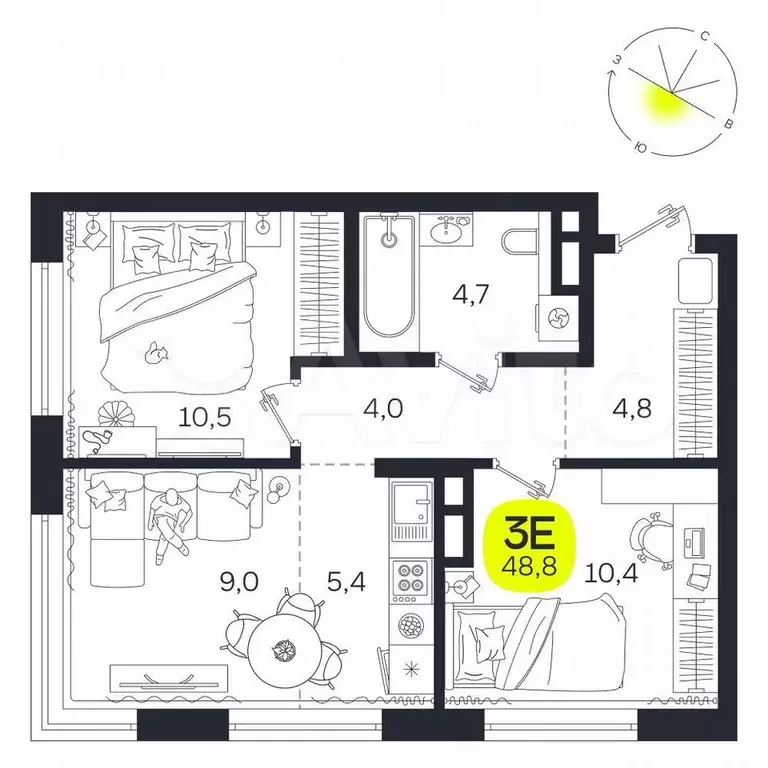 3-к. квартира, 48,8 м, 15/27 эт. - Фото 1