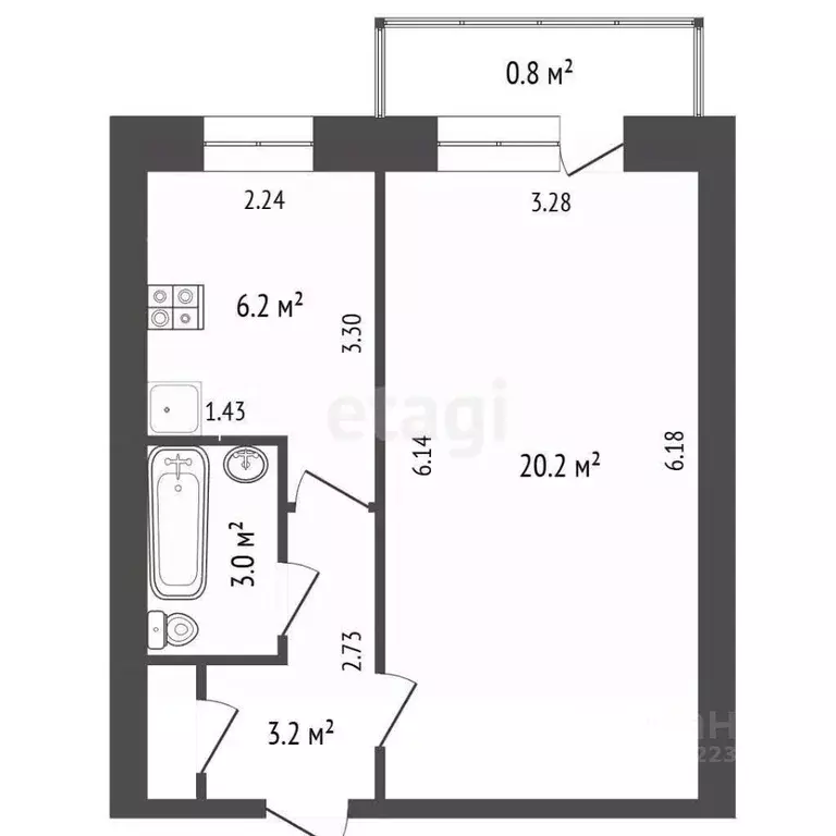 1-к кв. Башкортостан, Стерлитамак ул. Худайбердина, 145 (33.1 м) - Фото 2