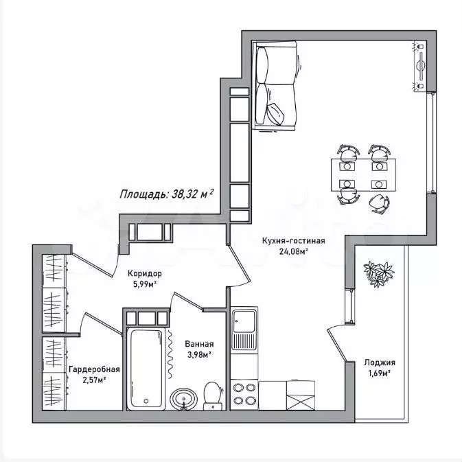 Квартира-студия, 38,3 м, 9/10 эт. - Фото 0
