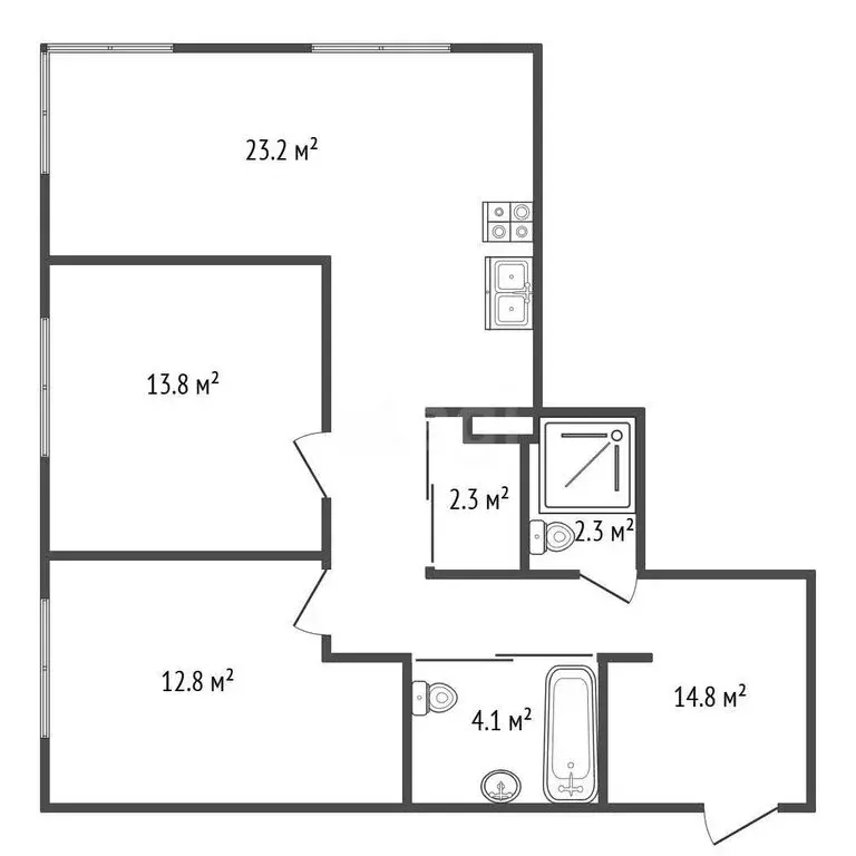 2-комнатная квартира: Санкт-Петербург, Петровский проспект, 9к2 (75.6 ... - Фото 1