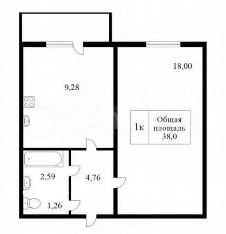 1-к. квартира, 38 м, 3/7 эт. - Фото 0