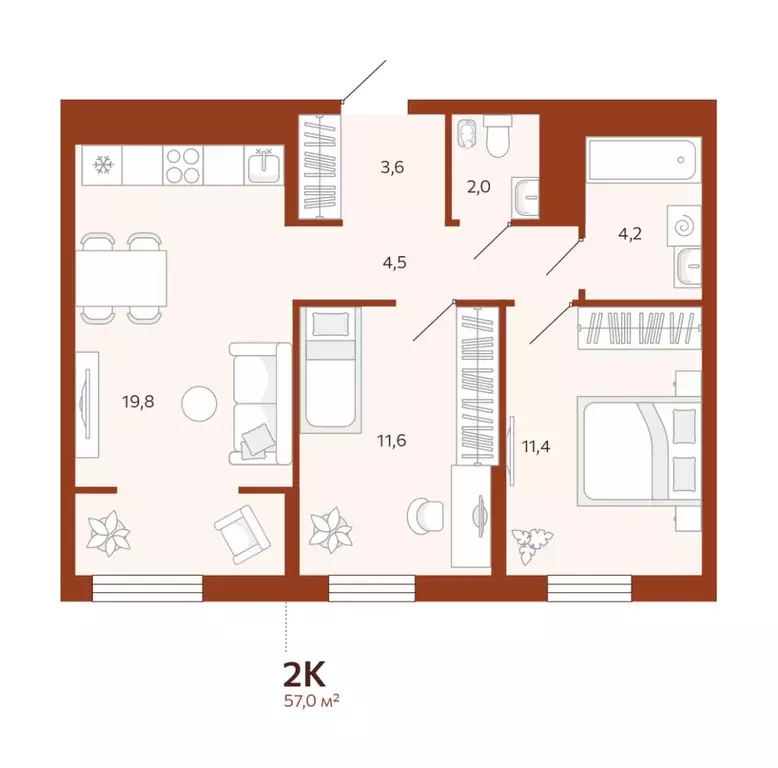 2-к кв. Тюменская область, Тюмень ул. Новаторов, 28 (57.0 м) - Фото 1