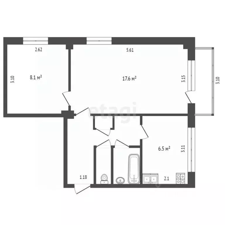 2-к кв. Омская область, Омск ул. Гуртьева, 27 (42.5 м) - Фото 1