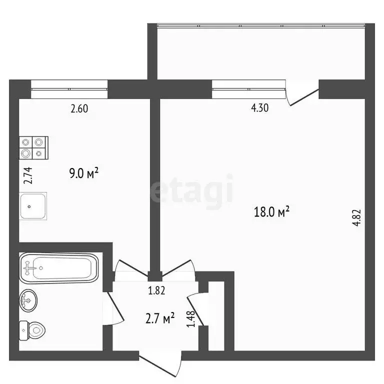 1-комнатная квартира: Тюмень, Шаимский проезд, 8 (33.7 м) - Фото 1