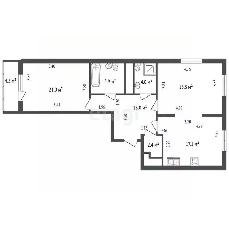 2-к кв. Санкт-Петербург просп. Тореза, 118 (86.6 м) - Фото 2