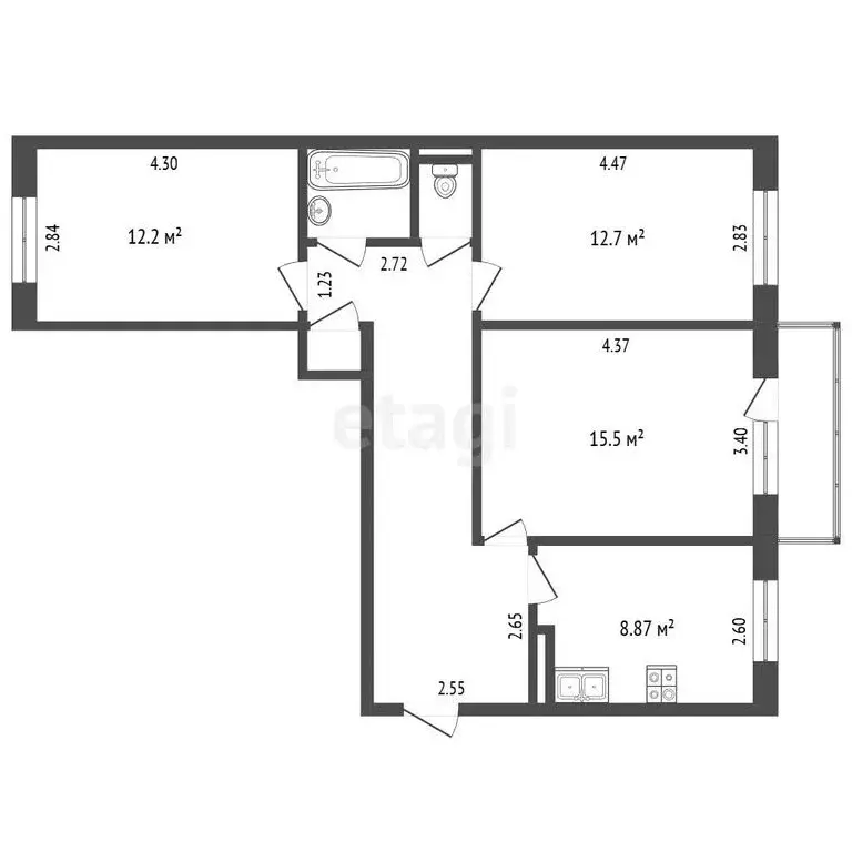 3-комнатная квартира: Усинск, Молодёжная улица, 35 (68.1 м) - Фото 1