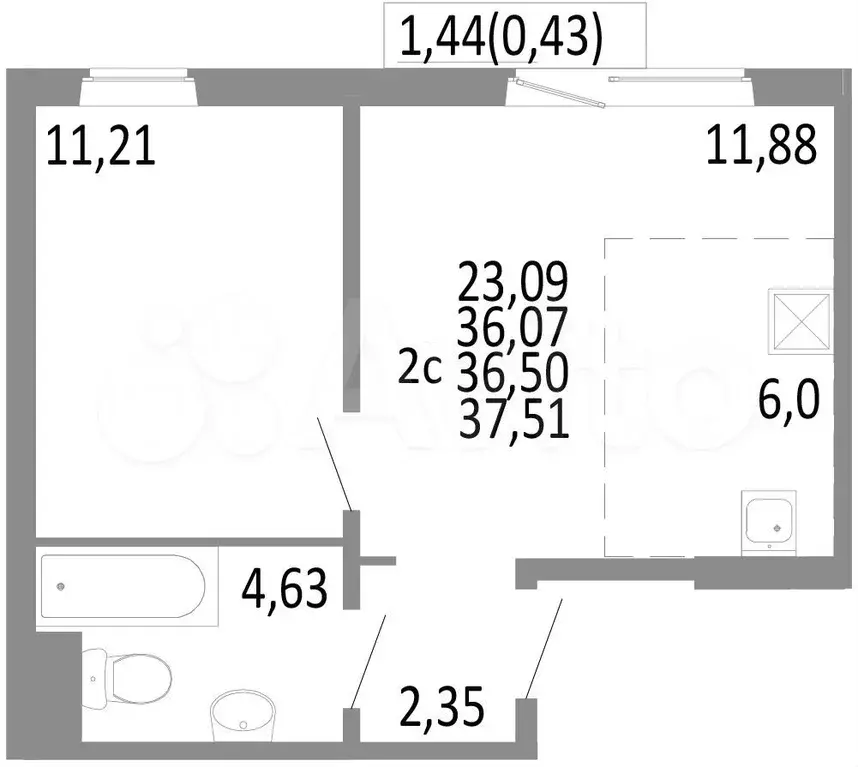 2-к. квартира, 36,5 м, 5/10 эт. - Фото 0