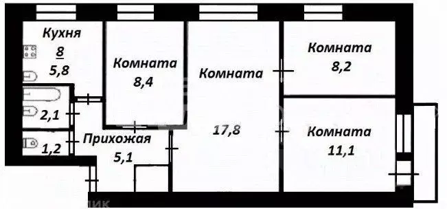 4-к кв. Томская область, Томск Красноармейская ул., 134 (60.8 м) - Фото 2