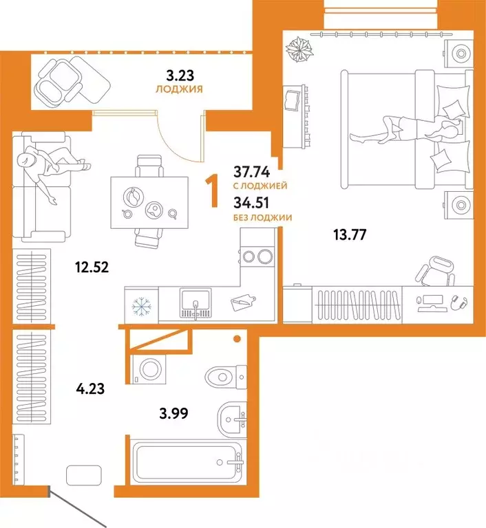 1-к кв. Тюменская область, Тюмень Интернациональная ул., 199к10 (38.01 ... - Фото 1