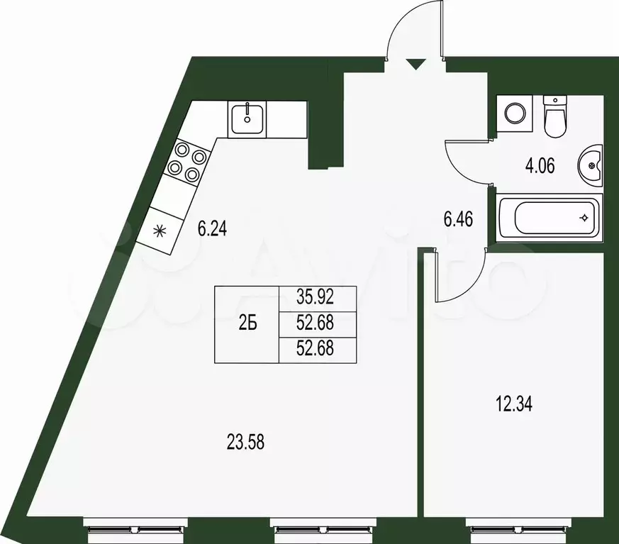 2-к. квартира, 52,6 м, 4/10 эт. - Фото 0