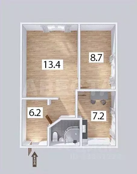 2-к кв. Омская область, Омск ул. Орджоникидзе, 268 (38.3 м) - Фото 2