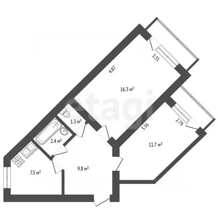 2-к кв. Севастополь ул. Маршала Геловани, 15/17 (50.4 м) - Фото 2