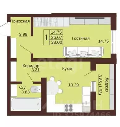 1-к кв. Оренбургская область, Оренбург ул. Гаранькина, 17 (39.0 м) - Фото 1