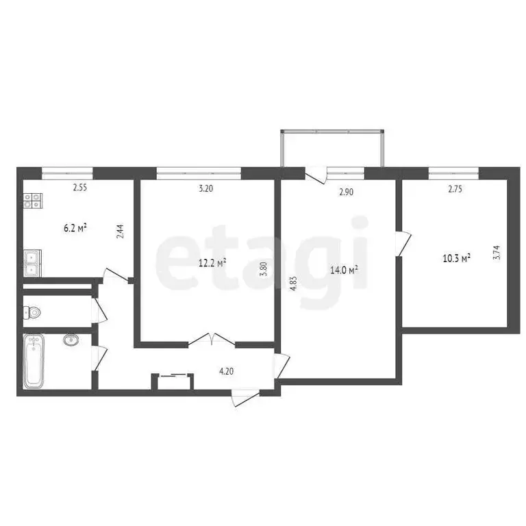 3-комнатная квартира: Тюмень, Широтная улица, 107 (53 м) - Фото 1