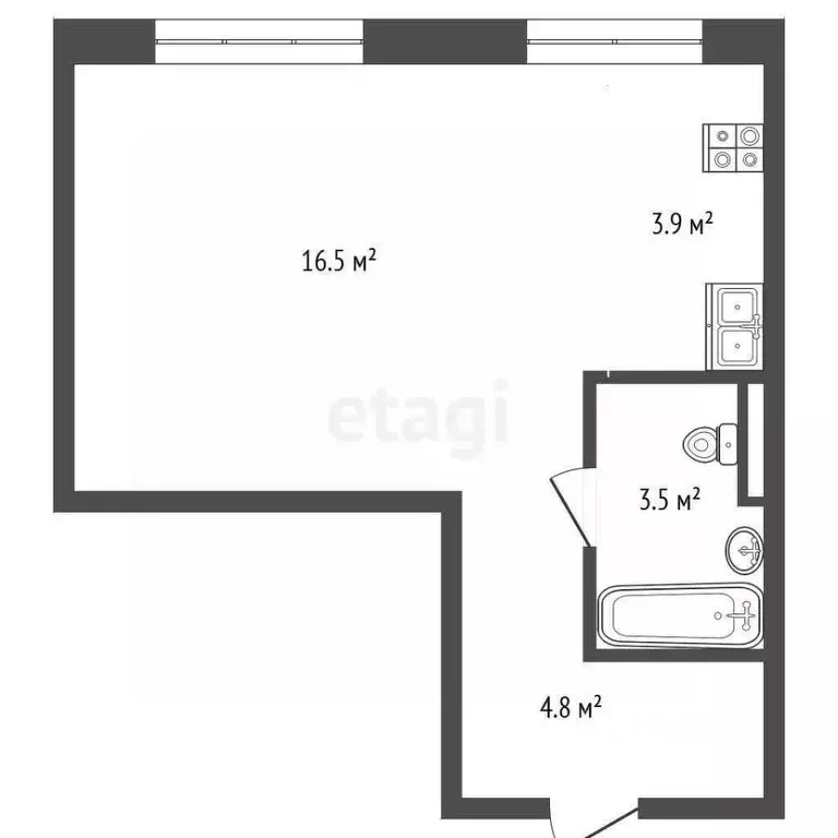Студия Тюменская область, Тюмень Домашний жилой комплекс (28.83 м) - Фото 2