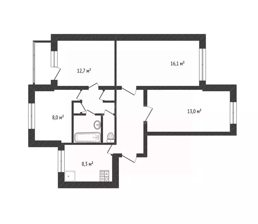 4-к кв. Белгородская область, Белгород Левобережная ул., 12 (72.0 м) - Фото 2