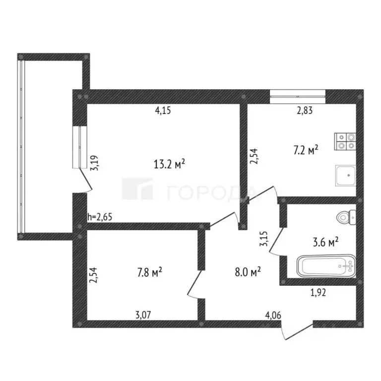 2-к кв. Кемеровская область, Прокопьевск Тырган мкр, 10-й мкр, 52 ... - Фото 2
