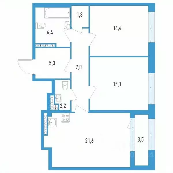 2-к кв. Санкт-Петербург ул. Типанова (75.6 м) - Фото 0