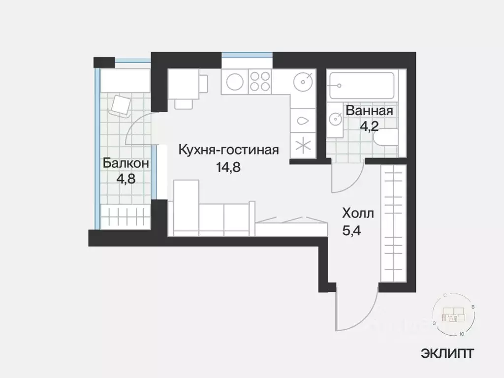 Студия Тюменская область, Тюмень ул. Игоря Комиссарова, 9 (26.77 м) - Фото 0