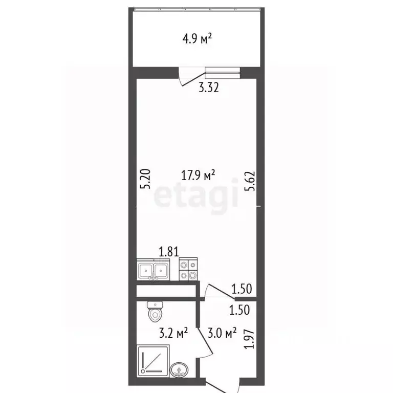 Студия Санкт-Петербург аллея Арцеуловская, 17 (25.0 м) - Фото 2