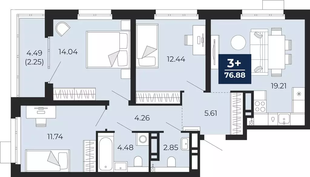 3-комнатная квартира: Тюмень, Арктическая улица, 16 (79.12 м) - Фото 1