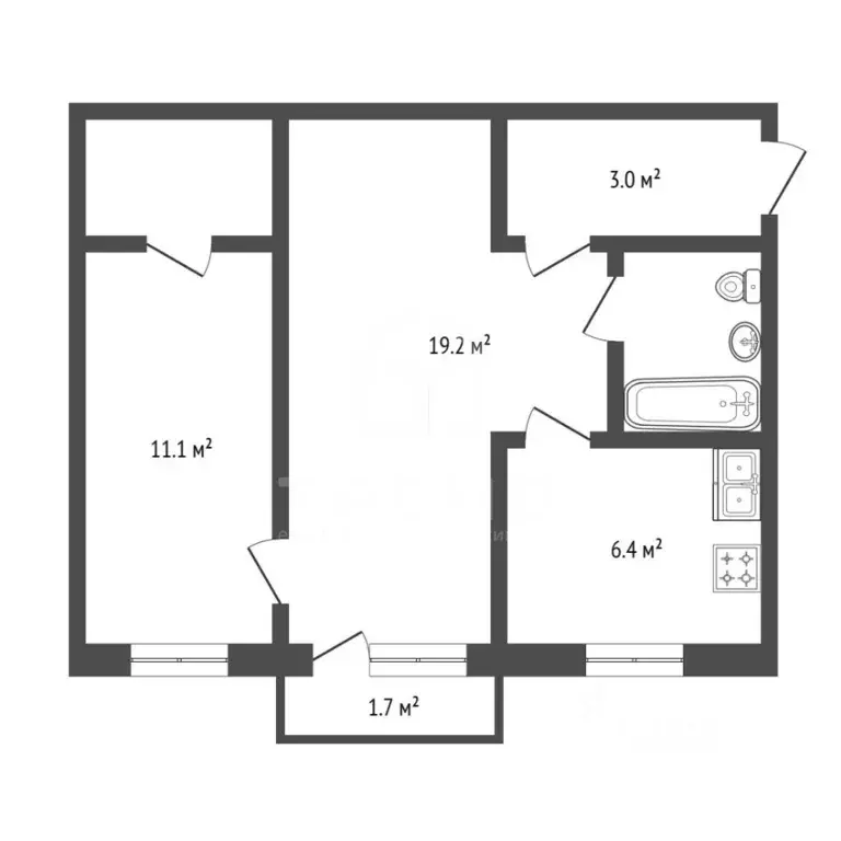 2-к кв. Санкт-Петербург Гранитная ул., 52 (45.4 м) - Фото 1