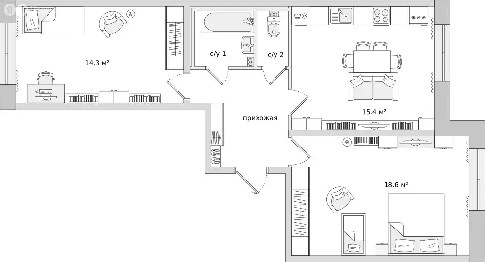 2-комнатная квартира: Санкт-Петербург, Русановская улица, 18к1 (60.4 ... - Фото 1