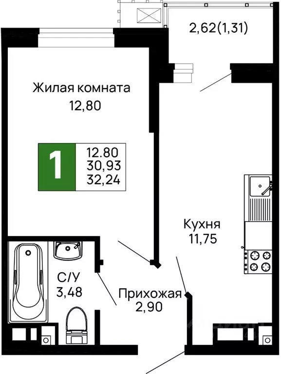 1-к кв. Адыгея, Майкоп 9 Мая ул., 14А (32.24 м) - Фото 0