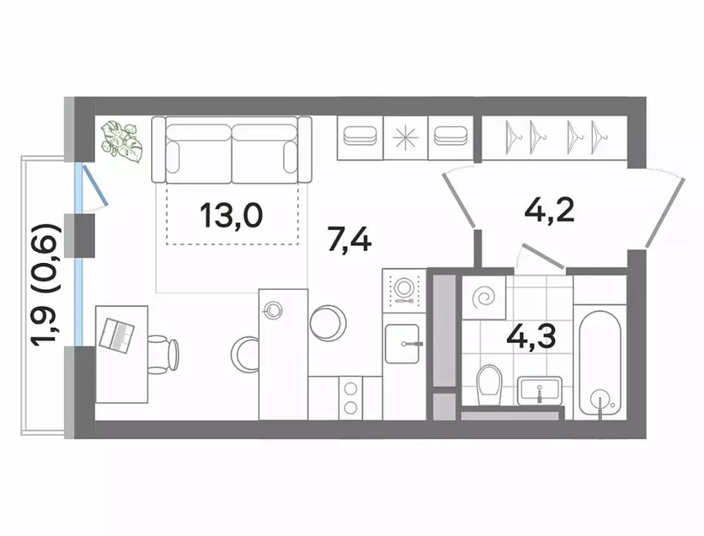 Квартира-студия: Ильинский, Театральная улица, 2 (30.1 м) - Фото 1