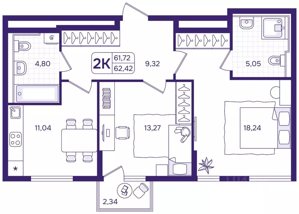 2-к кв. Приморский край, Владивосток ул. Борисенко (62.42 м) - Фото 1