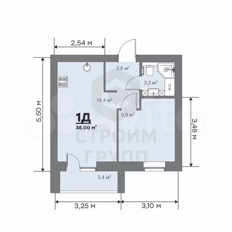 1-к. квартира, 35 м, 9/9 эт. - Фото 1