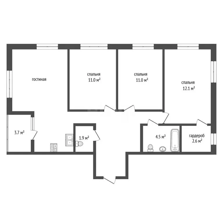 3-комнатная квартира: деревня Дударева, Тюменская улица, 1к1 (76.4 м) - Фото 1