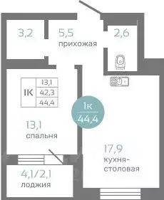 1-к кв. Красноярский край, Красноярск ул. Авиаторов, 7/2 (44.4 м) - Фото 1