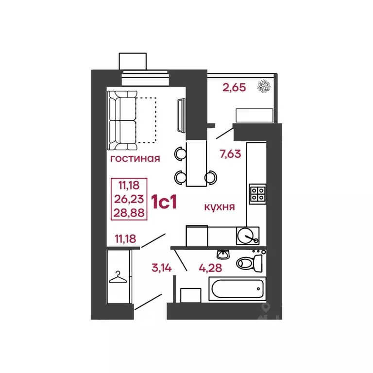 1-к кв. Пензенская область, Пенза ул. Леонова, 4 (28.88 м) - Фото 1