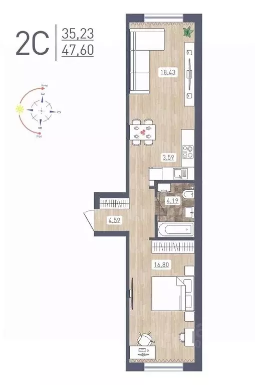 2-к кв. Новосибирская область, Новосибирск ул. Забалуева, 69 (47.6 м) - Фото 0